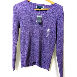 NWT Karen Scott VNeck Rib Vneck Purple Sweater Women's Size Small.